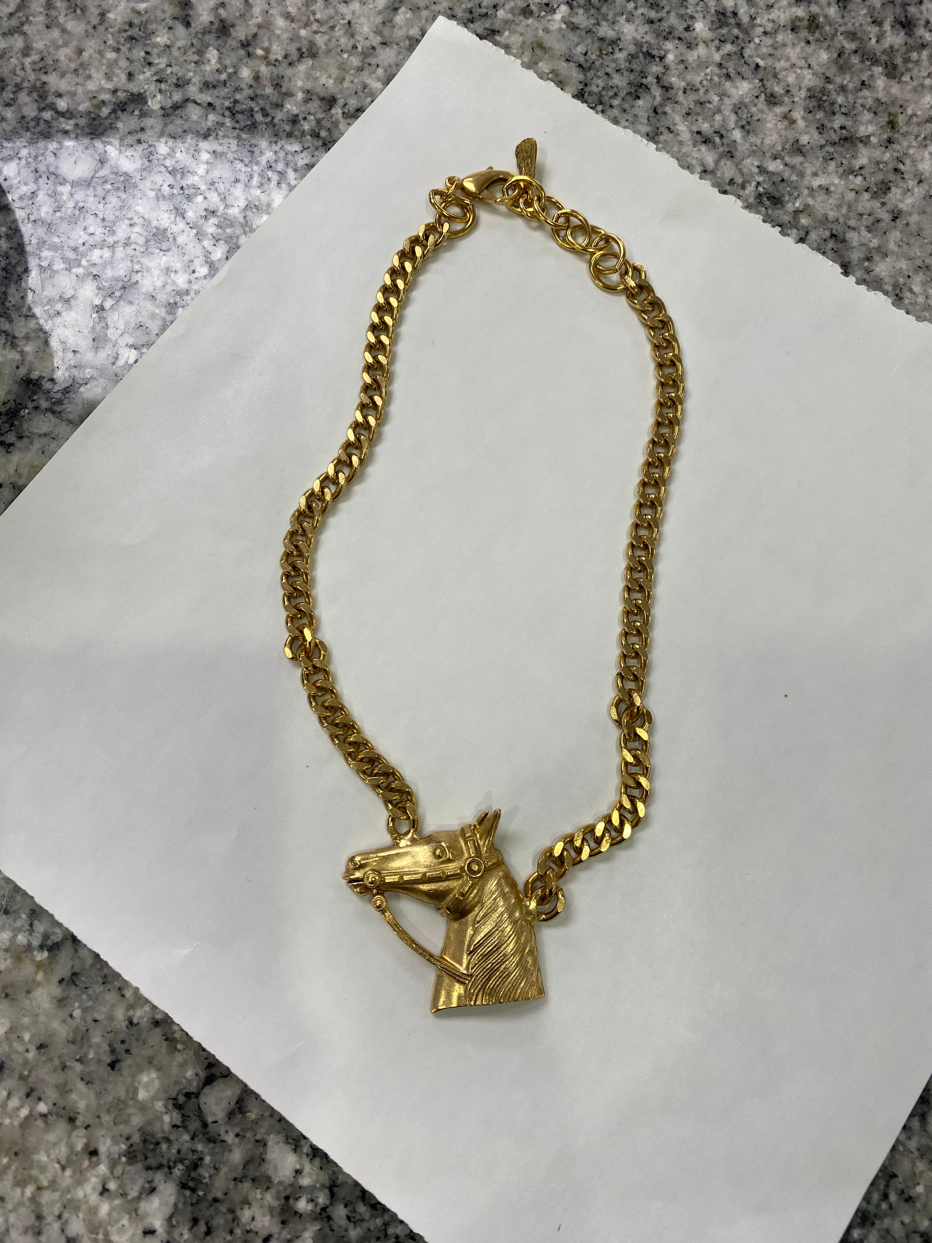 Gold Horse Head Pendant Necklace