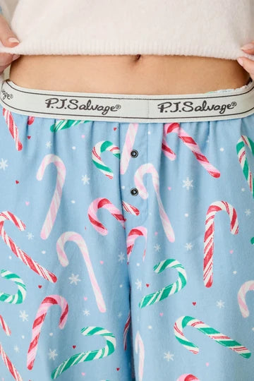 PJ Salvage- The Sweetest Season Candy Cane Print Flannel Pajama Pants