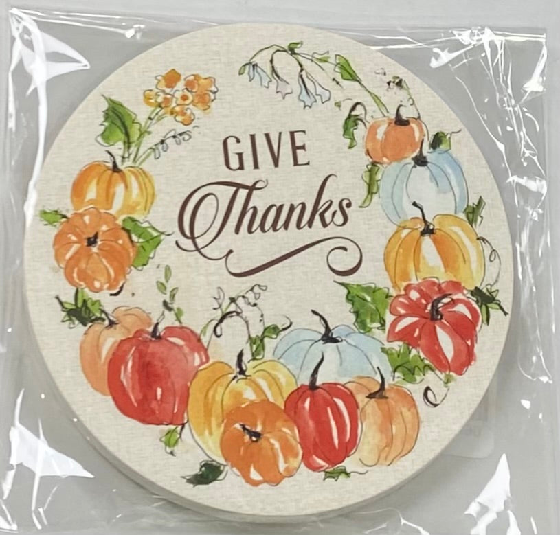 Coaster Set of 20- Give Thanks Pumpkin Wreath