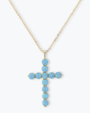 Oh She Blue Opal Cross Pendant 18”