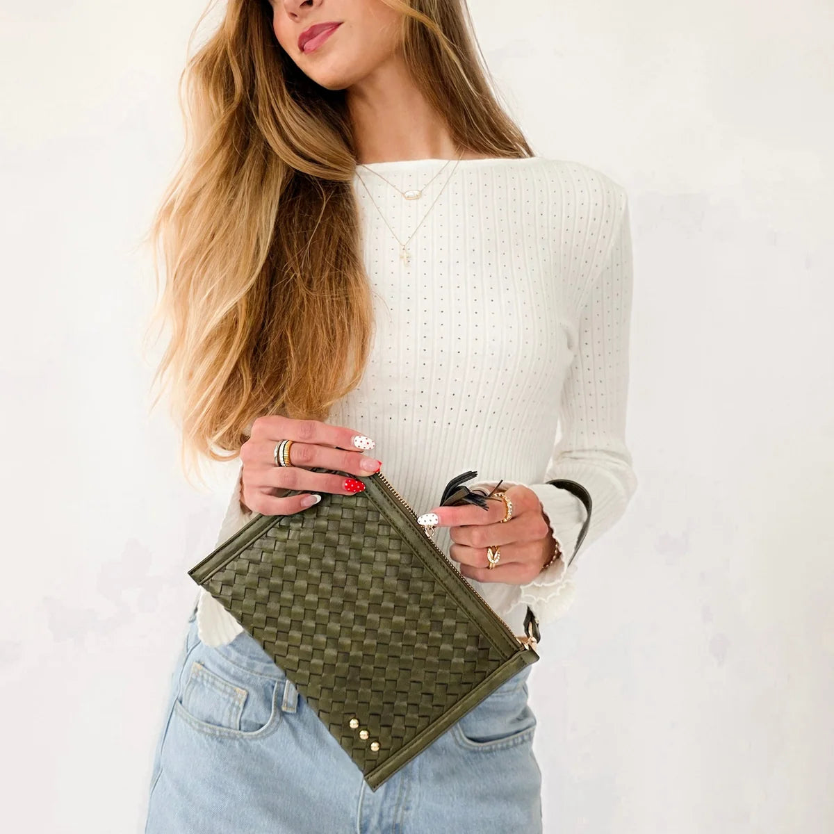 Veda Woven Crossbody & Clutch Bag / Olive