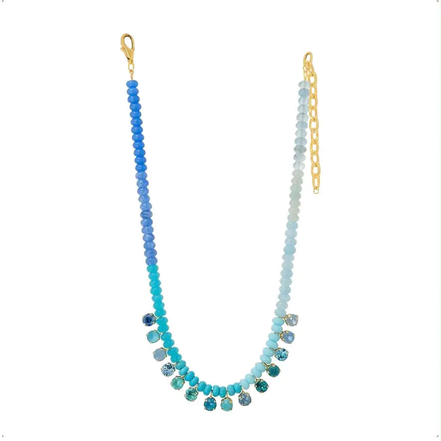 Lily Beaded CZ Necklace - Blue Ombre Mix