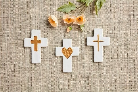 Ceramic And Gold Thin Cross