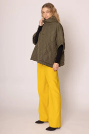 Quarter Zip Quilted Puffer Poncho / Olive