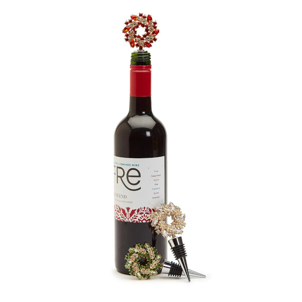 Holiday Wreath Jeweled Bottle Stopper 3 Colors