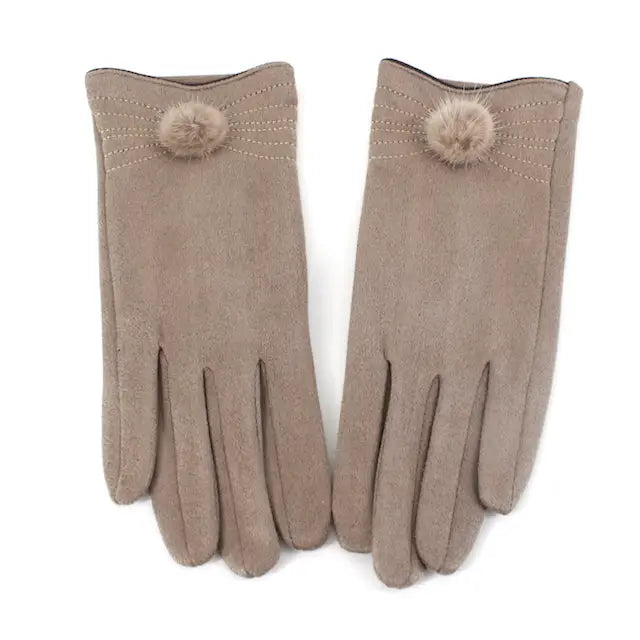 Helena Gloves W/Small Pom Pom - Light Beige