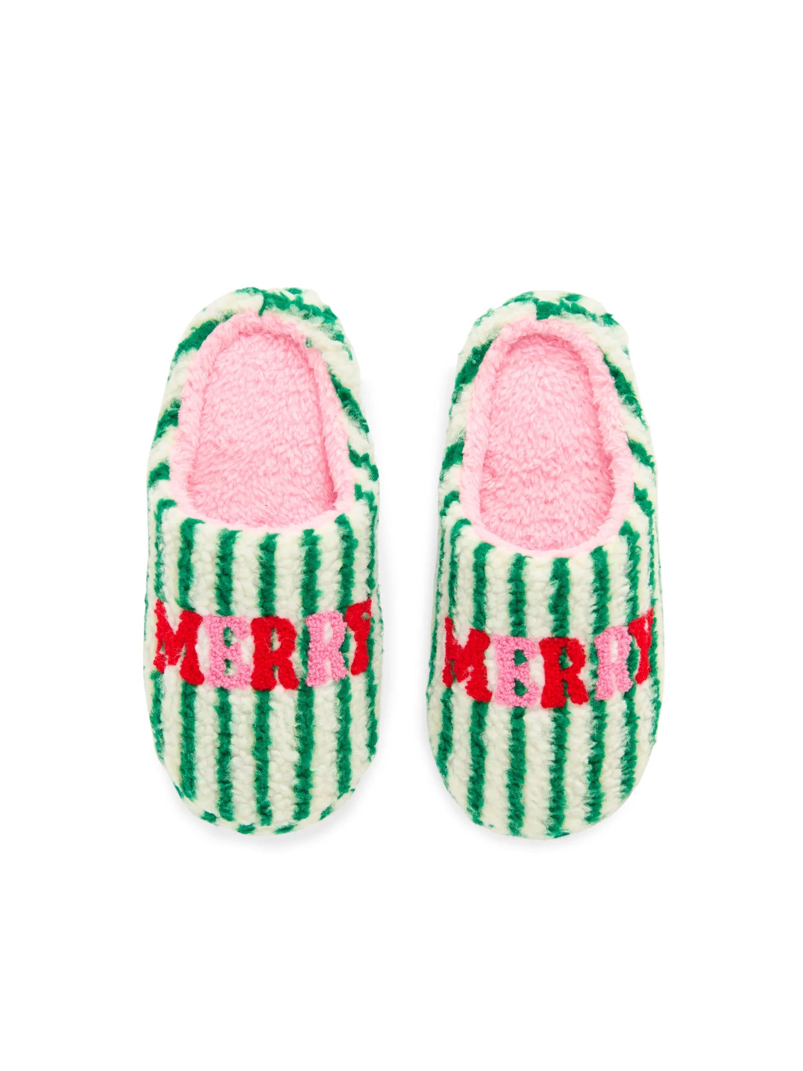 "Merry" Striped Slippers - Green
