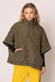 Quarter Zip Quilted Puffer Poncho / Olive