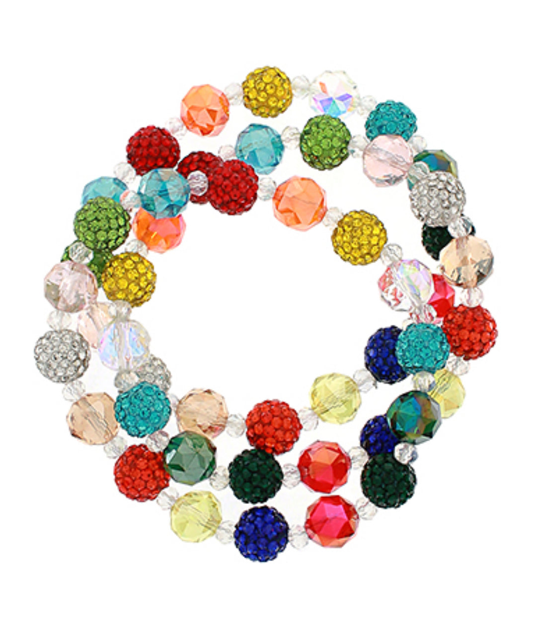 3 Row Crystal & Glass Mix Bead Bracelet Rain