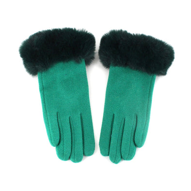 Gloves With Fur Cuff - Green