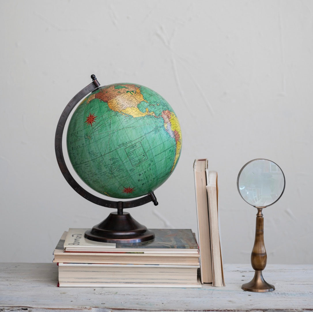 Brass And Bone Magnifying Glass On Stand
