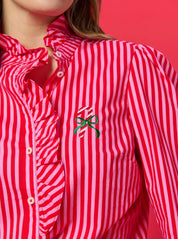 Shiraleah Candy Cane Ruffle Blouse, Red