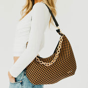 Sienna Slouchy Woven Shoulder Bag / Checkered Coffee