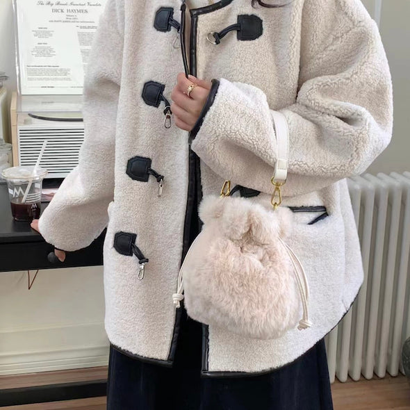Faux Fur Bucket Bag - Cream