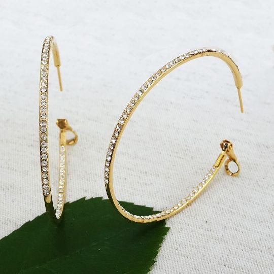 Large Gold Pave In-Between Hoop