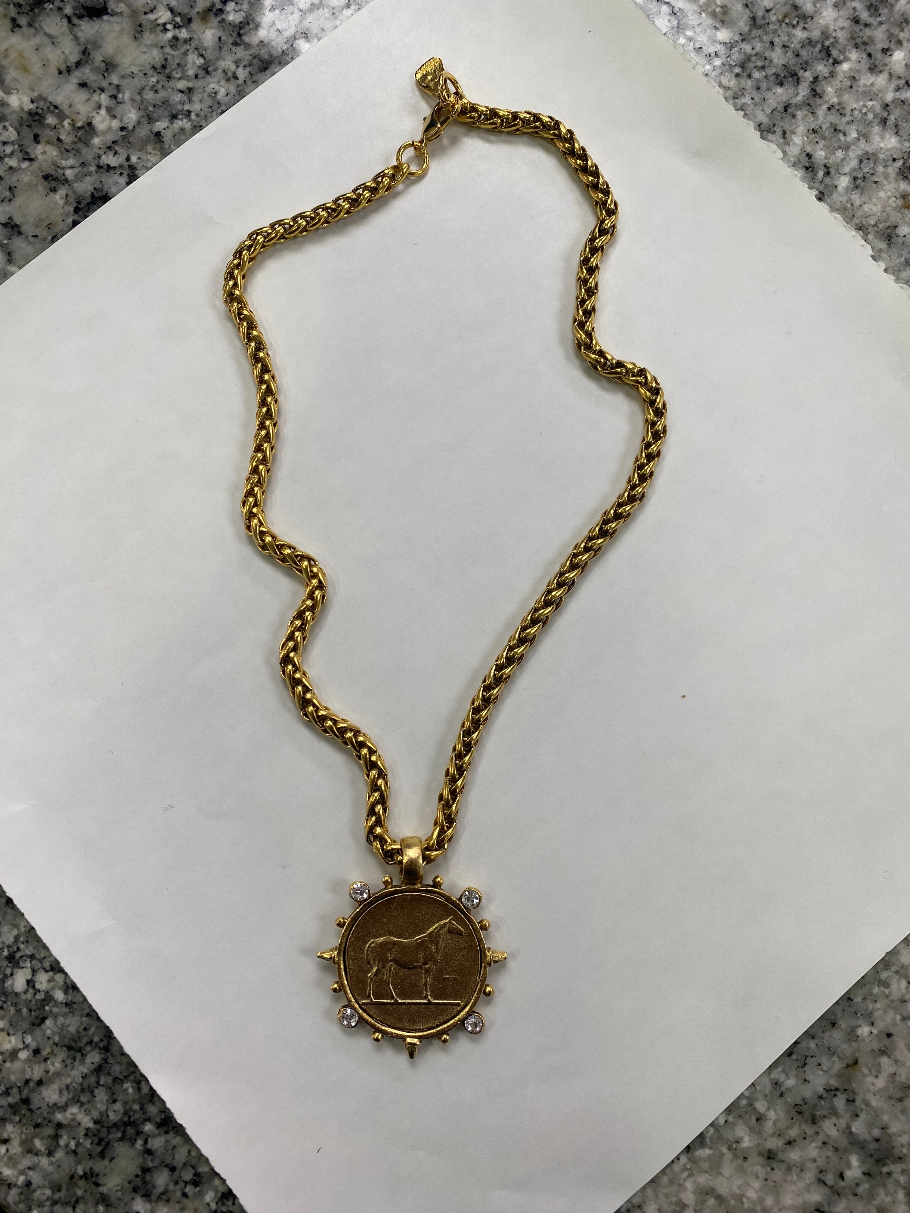 Gold Horse Pendant Necklace / CZ
