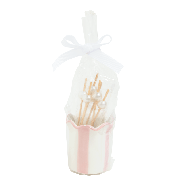 Pink Stripe Toothpick Holder