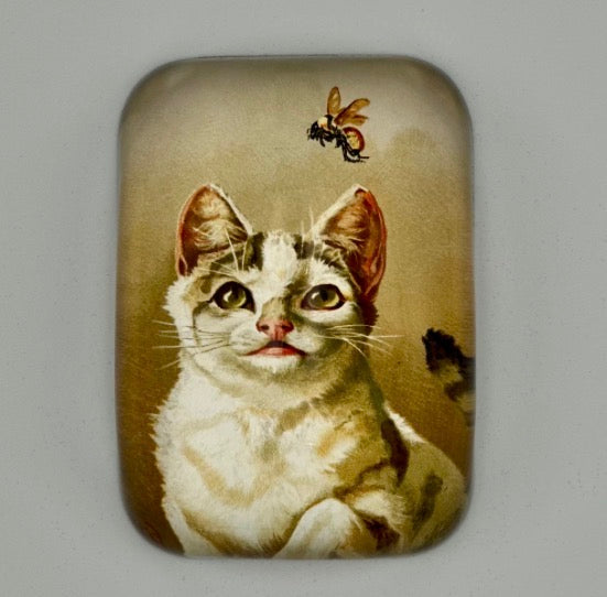 Cat And Bee Square Paperweight