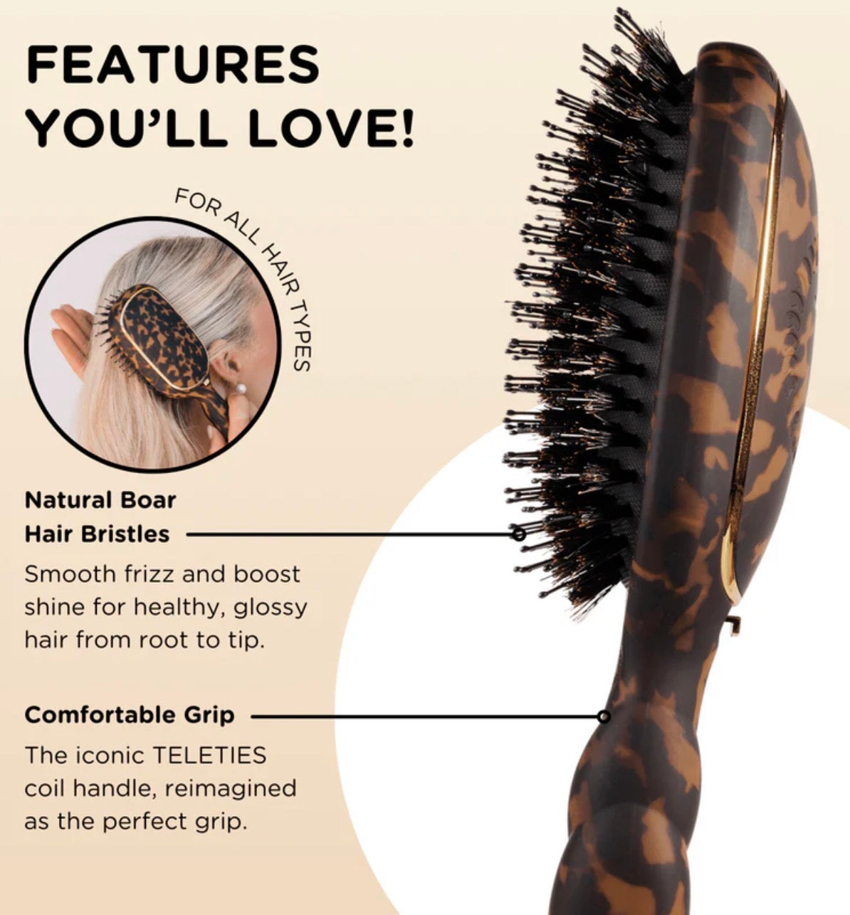 Boar Bristle Hair Brush / Tortoise