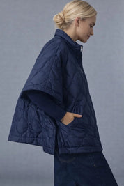 Quarter Zip Quilted Puffer Poncho / Navy