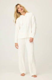 PJ Salvage Cozy Chenille Cable Knit Hoodie - Ivory