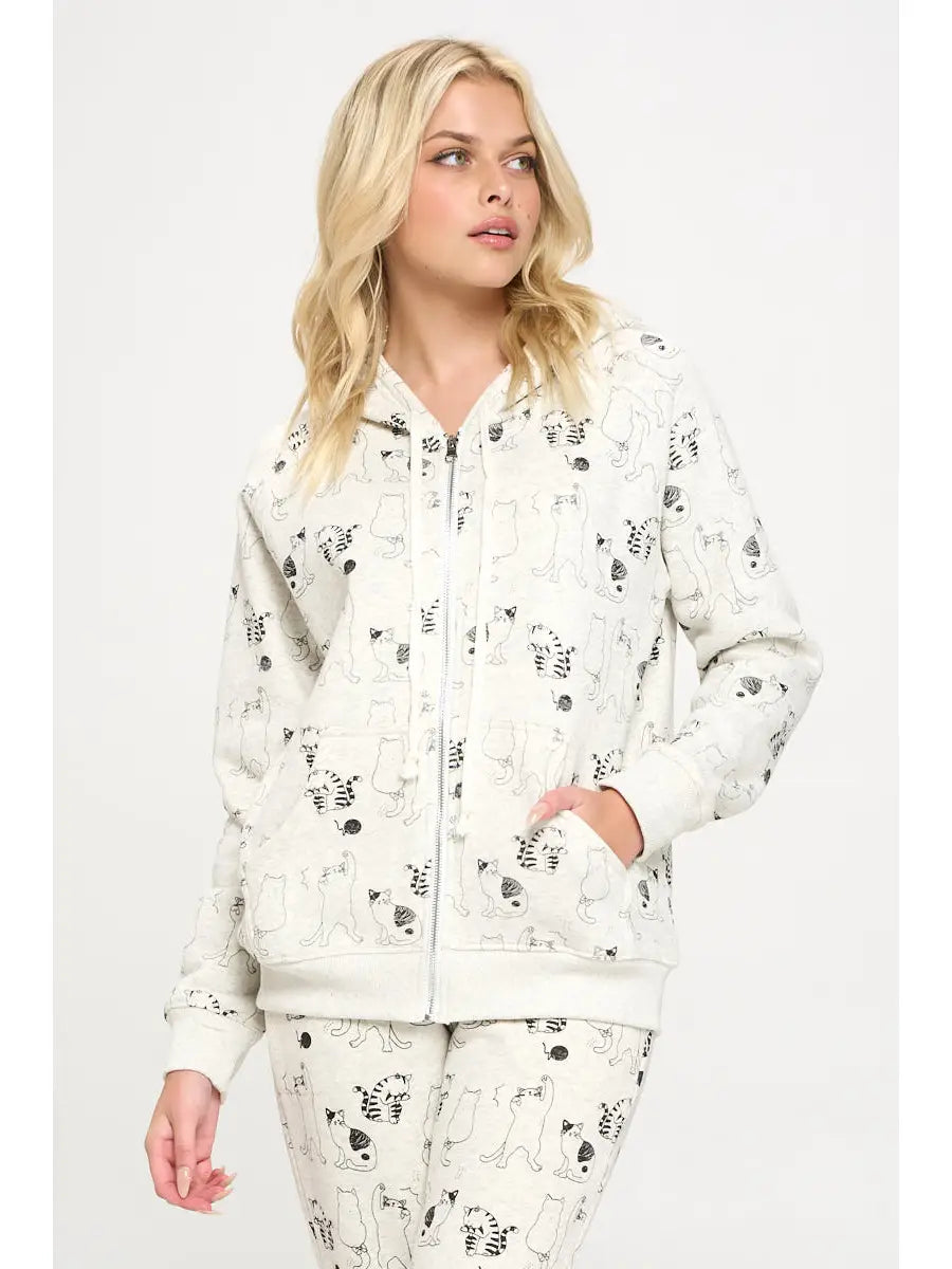 Zip Up Hoodie - Cat All Over