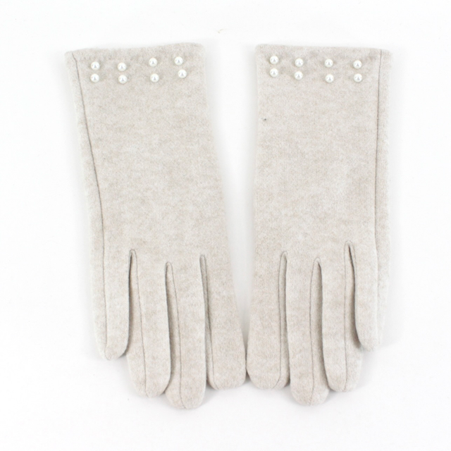 Gloves With Pearl Cuffs - Beige