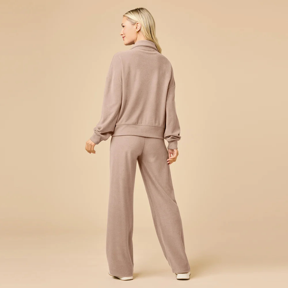 Serenity 1/4 Zip Top with Wide Pant Lounge Set- Coco