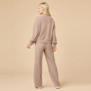 Serenity 1/4 Zip Top with Wide Pant Lounge Set- Coco