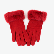 Gloves With Fur Cuff - Red