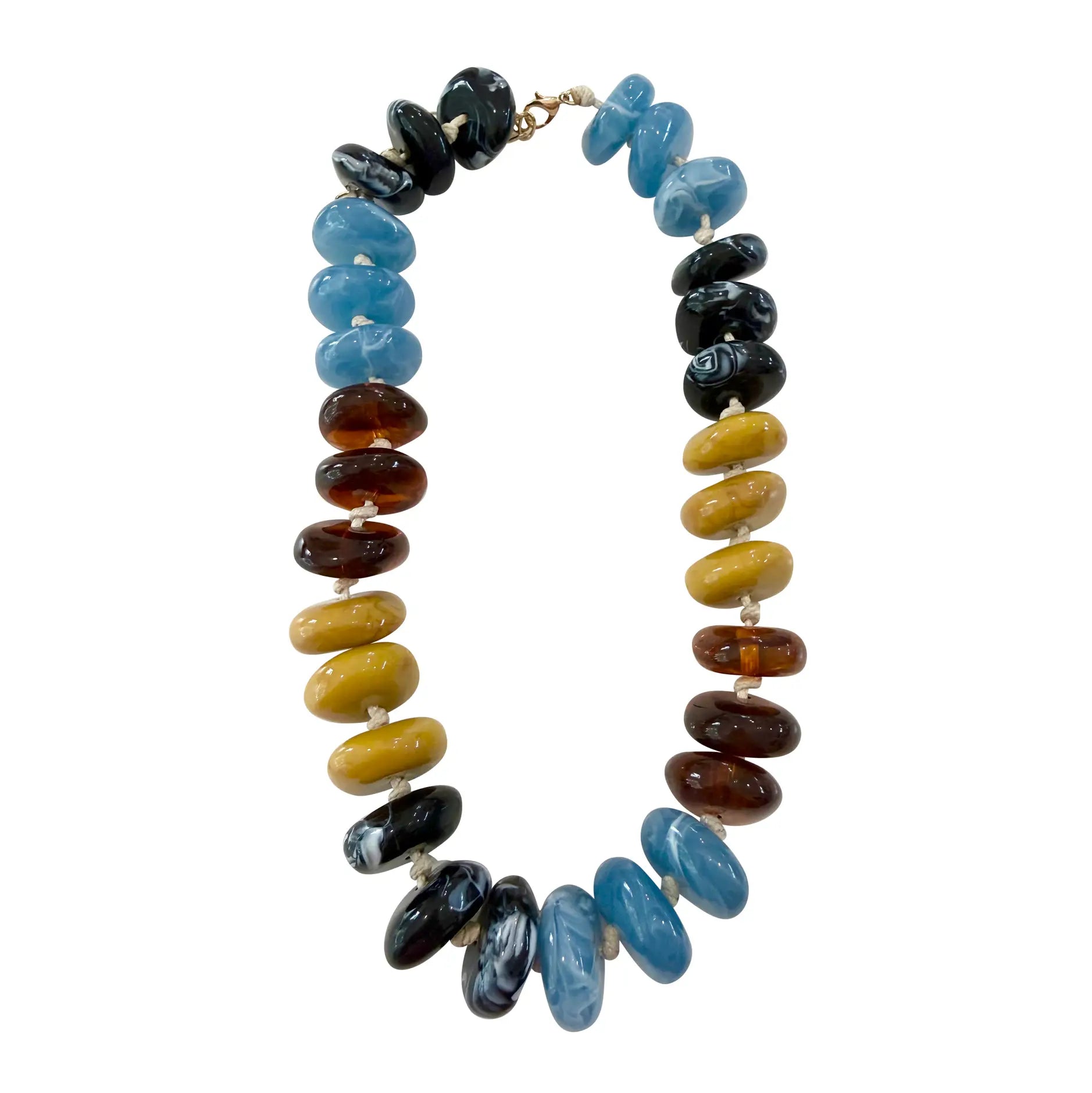 Delray Chunky Beaded Necklace- Tan/Light Blue Mix