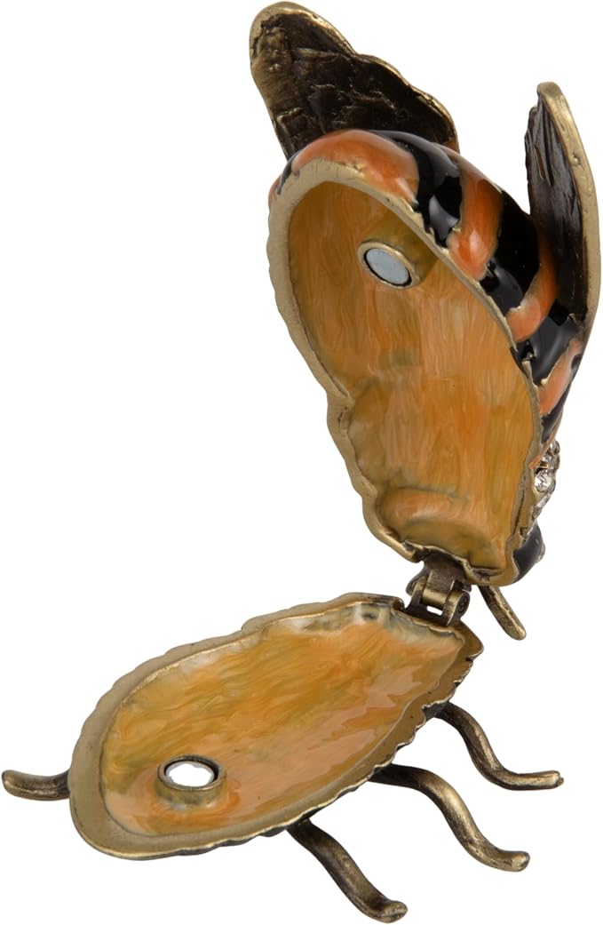 Enameled Metal Bee Shaped Trinket Box w/ Jewels, Gold Finish, Orange Color & Black