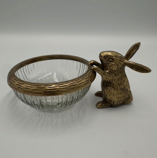 Brass And Glass Rabbit Bowl