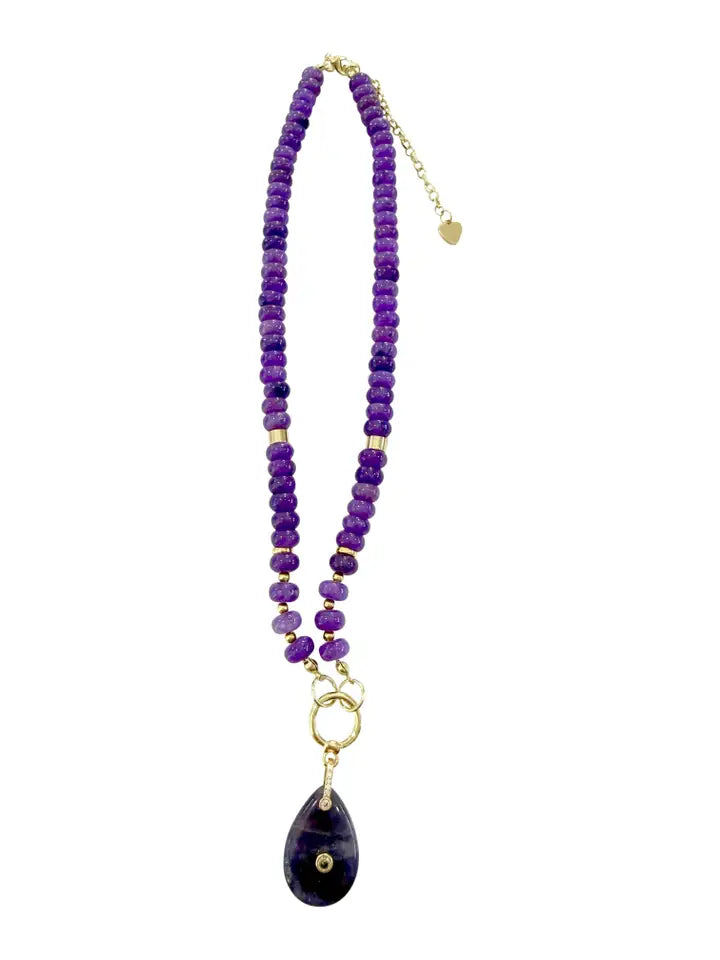 Bagley Beaded Gemstone Charm Necklace - Purple