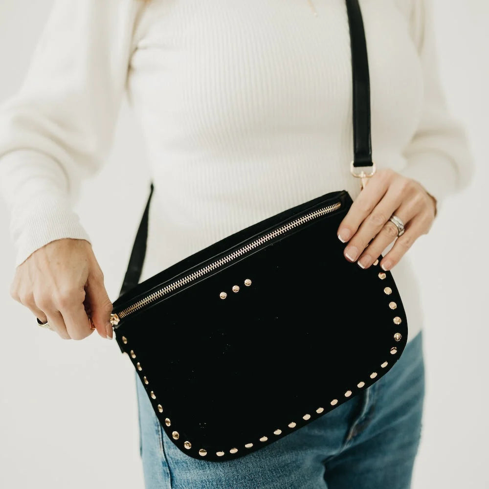 Sabrina Studded Suede Bag / Black