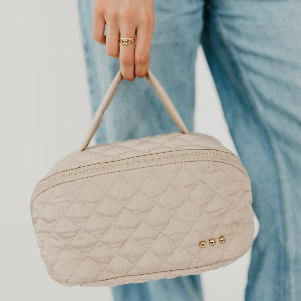 Martha Quilted Cosmetics Bag / Taupe