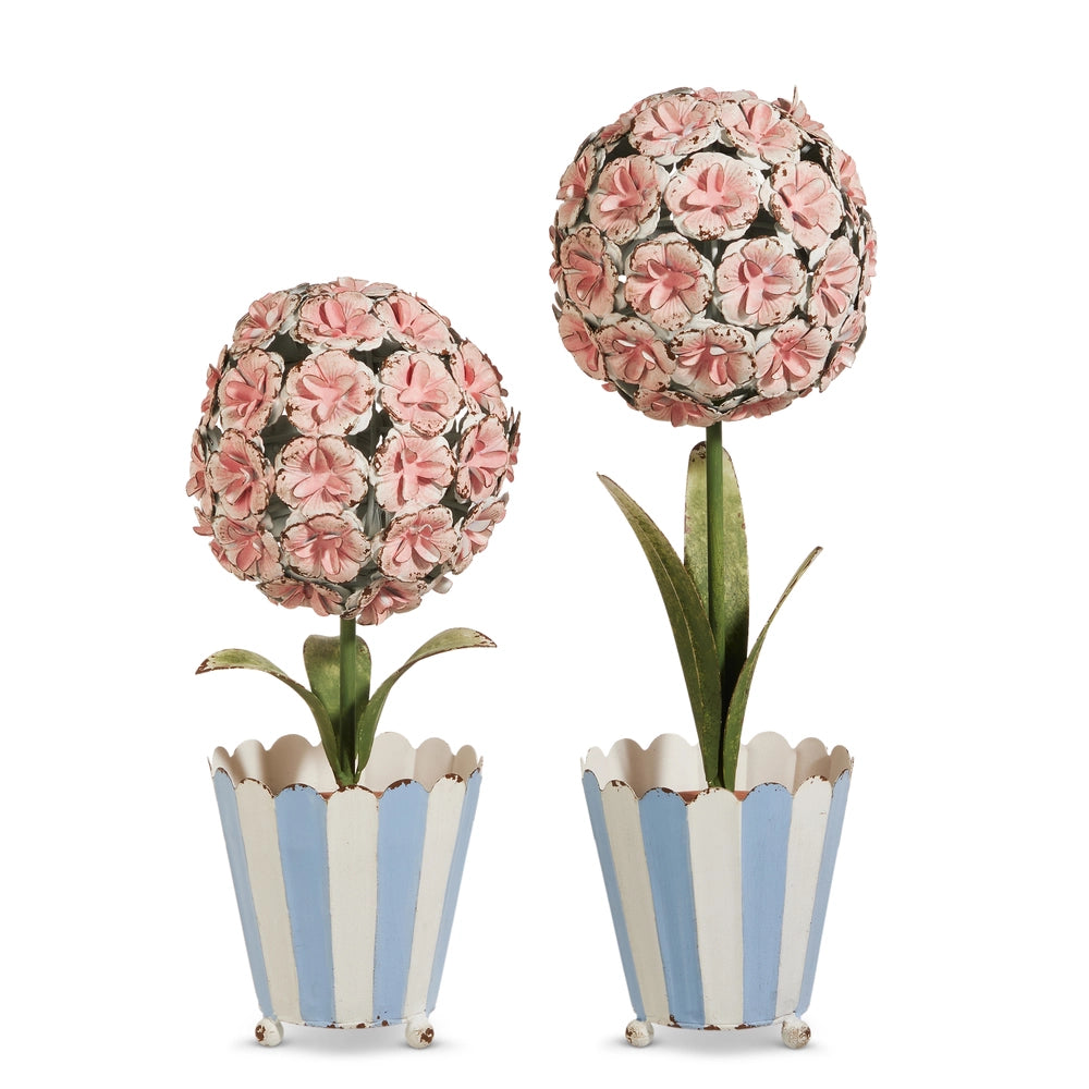 Pink Hydrangea Metal Topiaries Set Of 2