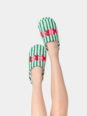 "Merry" Striped Slippers - Green