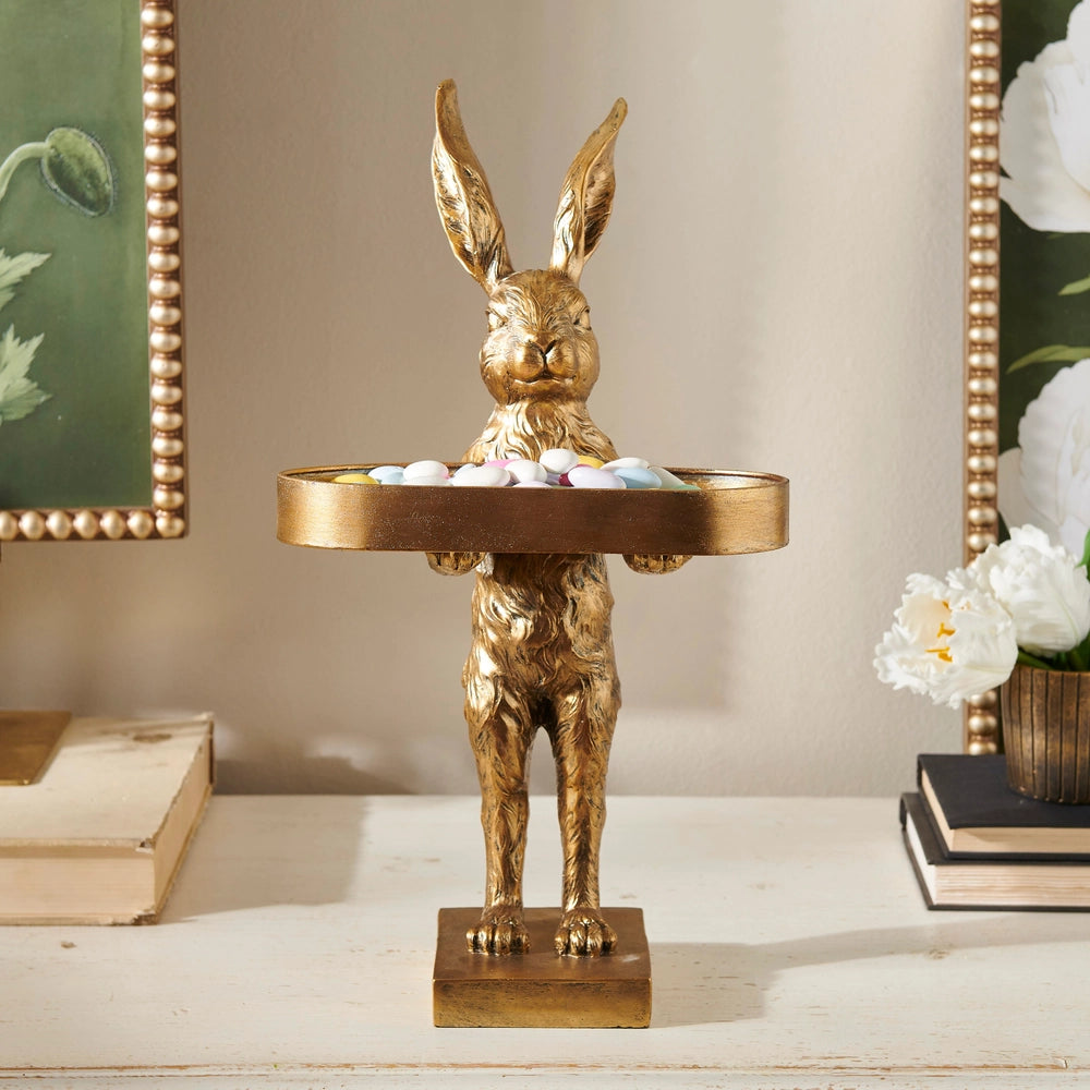 Gold Rabbit With Tray