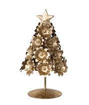 Metal Flowers Christmas Tree with Star, Gold Finish