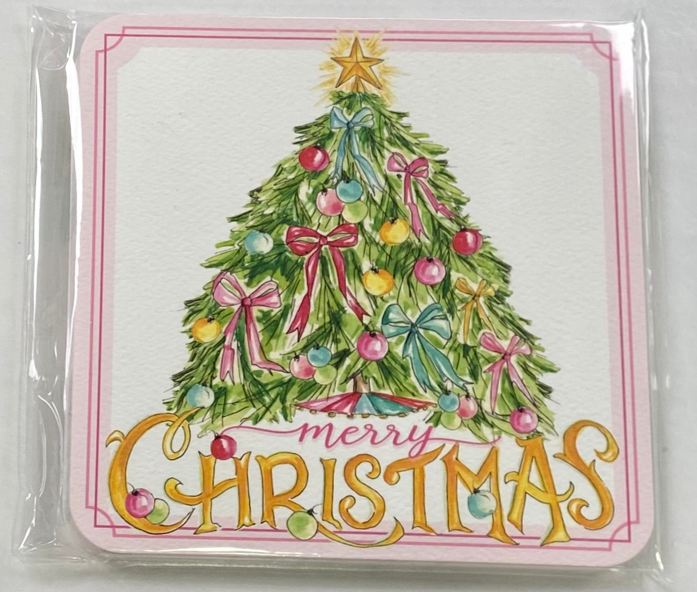 Coaster Set of 20- Handpainted Tree w/ Bows & Ornaments