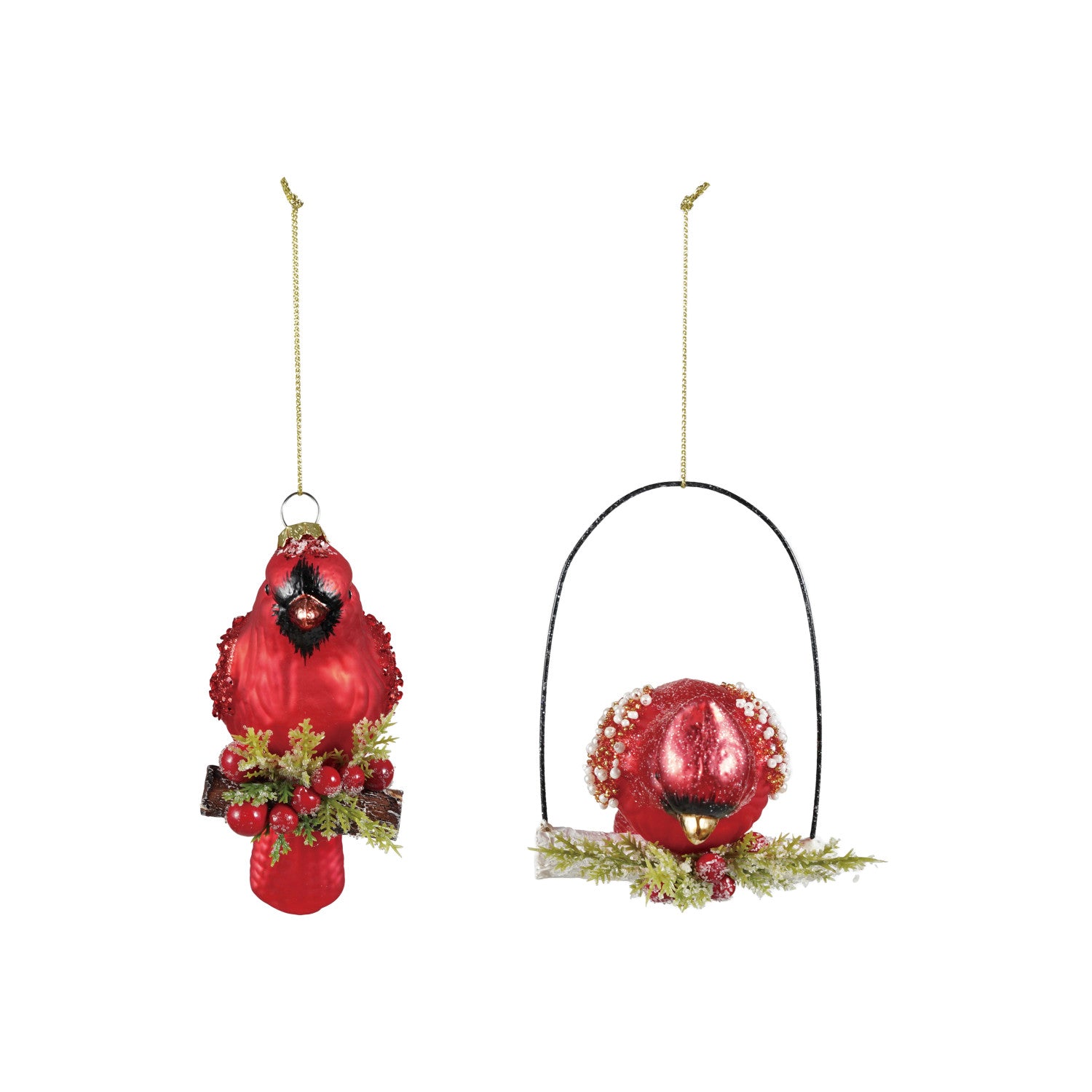 Hand-Painted Mercury Glass Cardinal Ornament with Beads & Glitter, 2 Styles