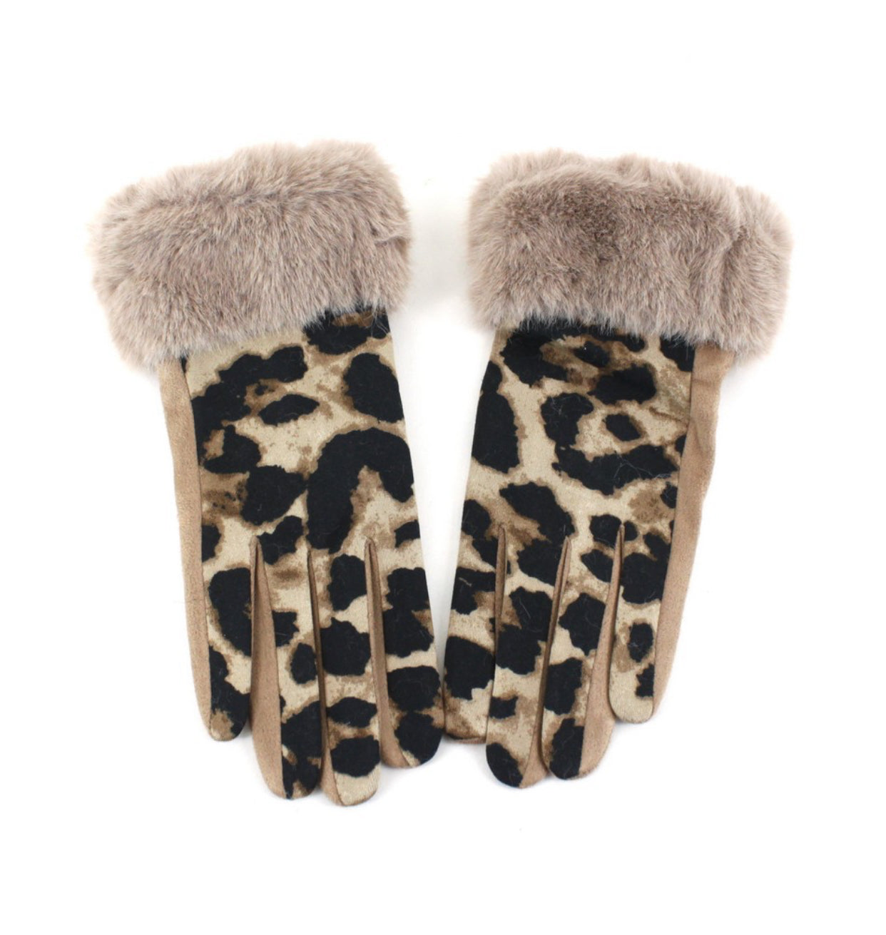 Gloves Leopard Faux Fur Cuff / Khaki