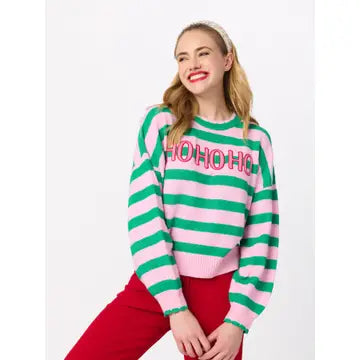 HO HO HO Scallop Trim Relaxed Sweater