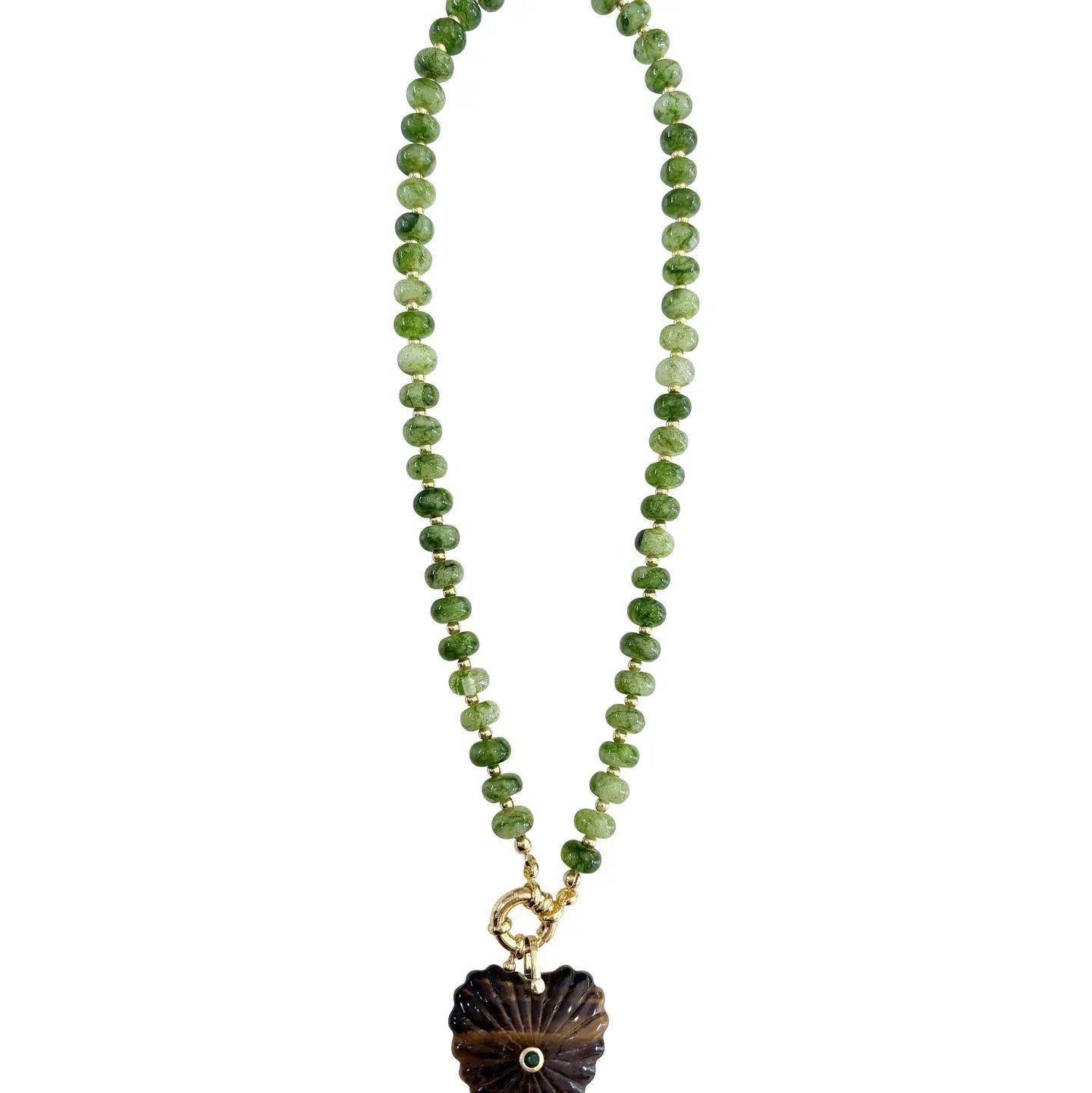 Kendall Beaded Necklace With Heart Pendant - Green