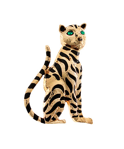 Jeweled Striped Sitting Tiger Brooch