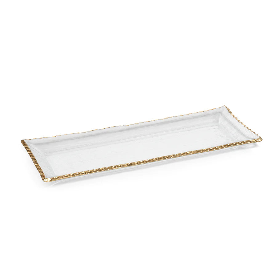 Clear Textured Organic Rectangular Tray W/ Jagged Gold Rim- Medium