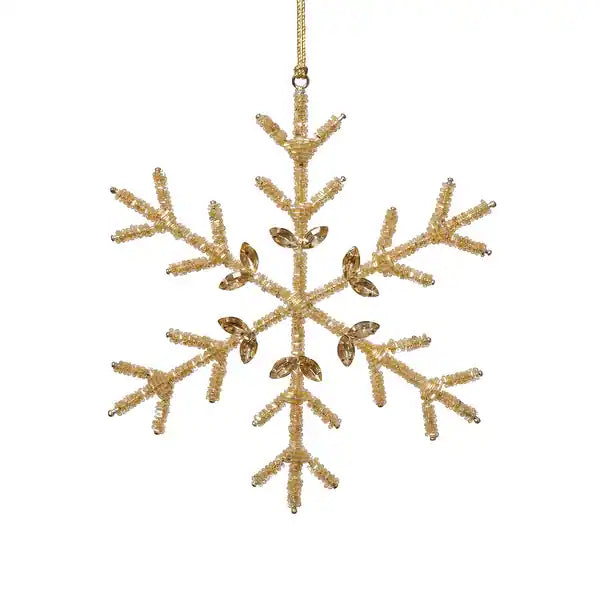 Golden Beaded Snowflake Ornament 8”