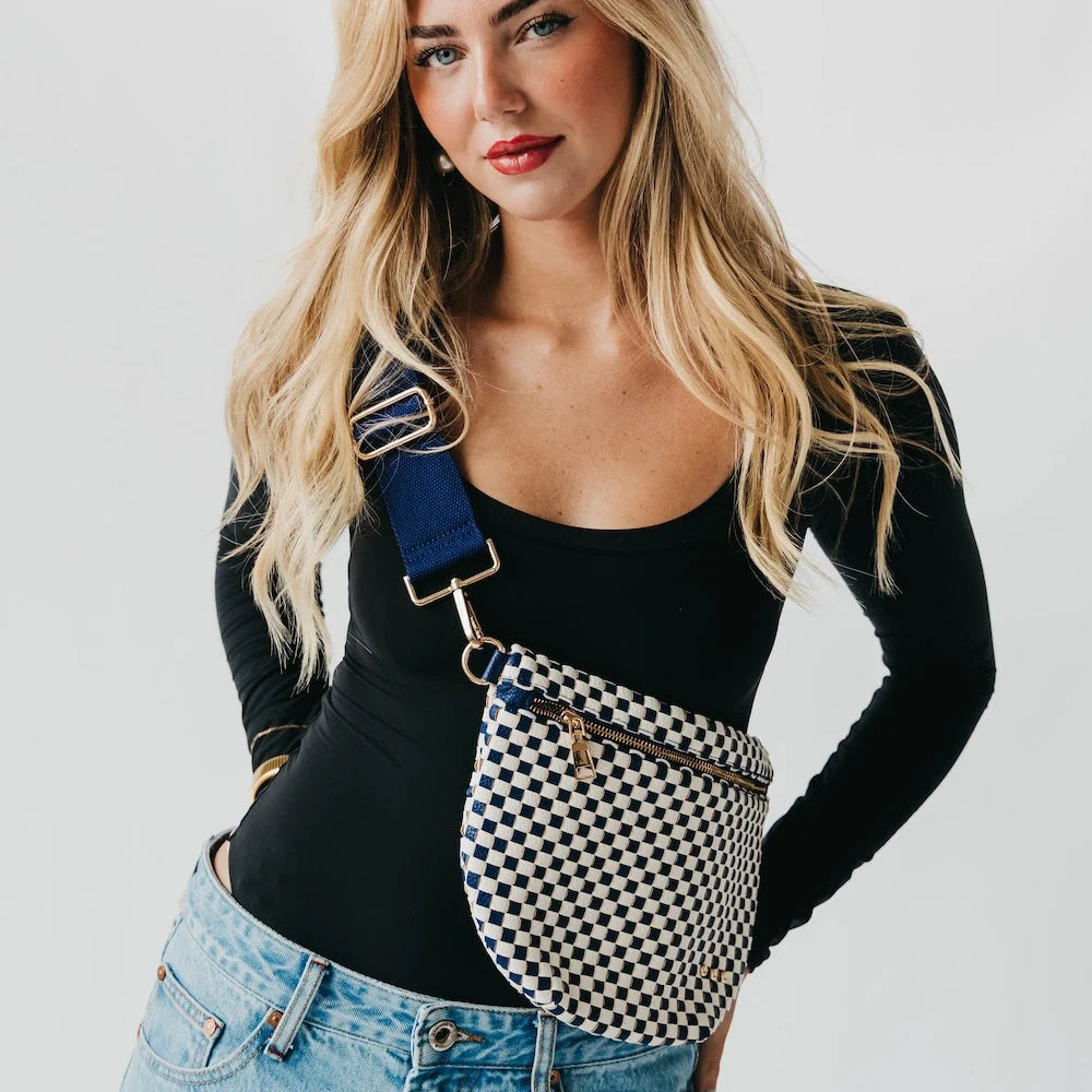 Westlyn Woven Bum Bag / Woven Checkered Navy