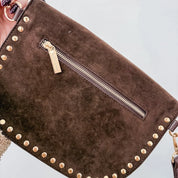 Sabrina Studded Suede Bag / Chocolate